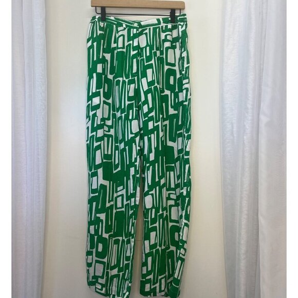 EY Boutique Linen Blend Funky Print Pants Ladies Size MED Green Color - Picture 3 of 6